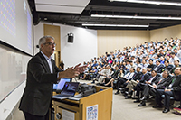 Prof. Nicholas A. Christakis, Sol Goldman Family Professor of Social and Natural Science of Yale University, delivers a keynote presentation in the symposium